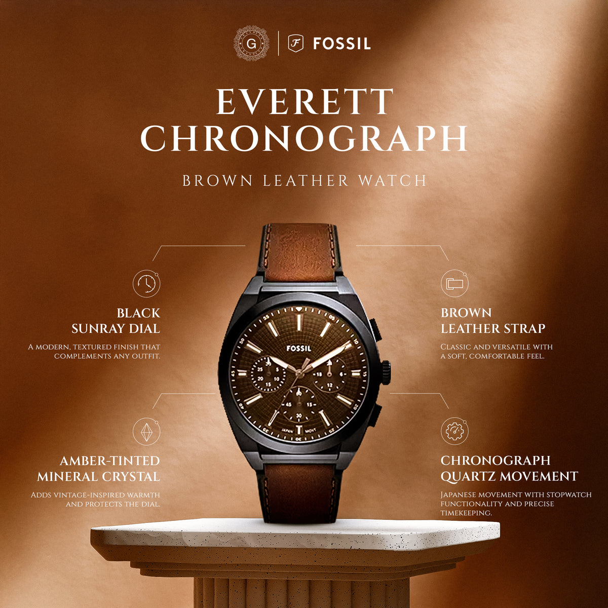 Everett Chronograph Brown Leather Watch
