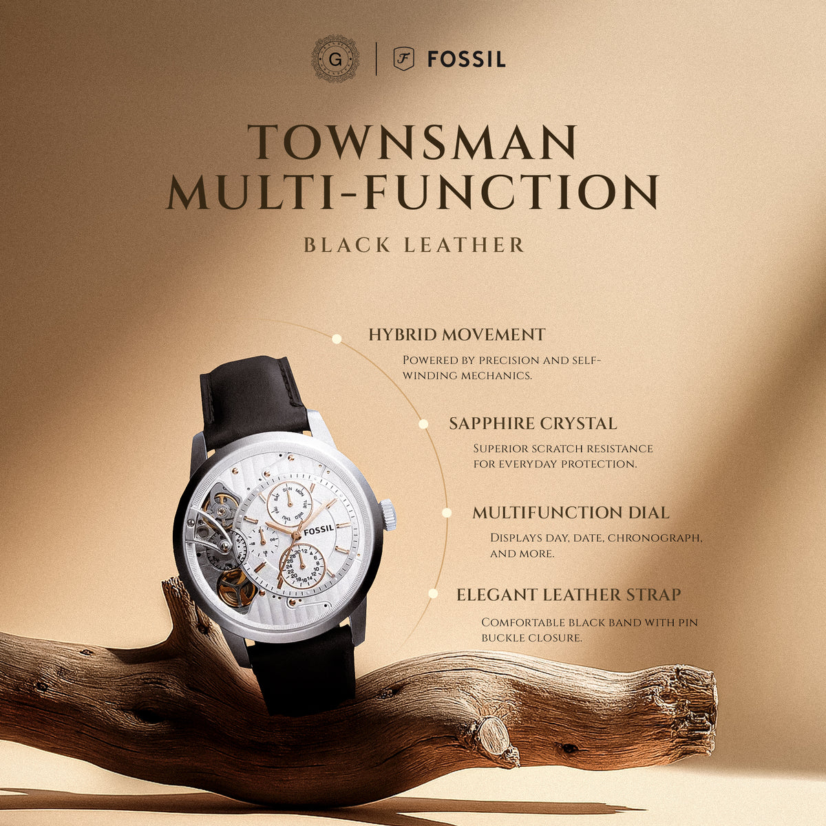 Townsman Multi-Function Black Leather  –  Men’s Watch Fossil ME1164