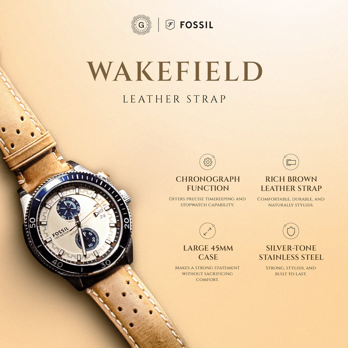 Fossil Wakefield Leather Strap  CH2951